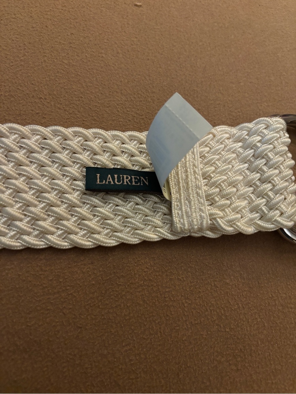 Lauren Ralph Lauren Cream Woven Belt with Double Ring Buckle - Picture 3 of 5